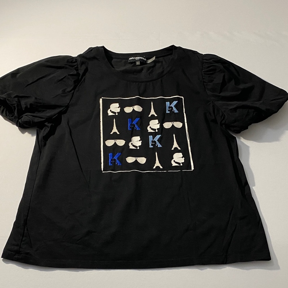 Karl Lagerfeld Black Tee with Puff sleeves